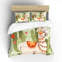 Aluy's boutique Cute Cartoon Llama Alpaca and Cactus Ultra Soft Bedding Sets Microfiber Fabric Bedroom Decor Duvet Cover, Full Size 3 Pieces wi...