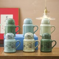 Ấm Bình Gốm Dùng Pha Trà Ủ Trà Bằng Sứ Kèm Nút Bấc Giữ Nóng Dung Tích 450 ml (Họa Tiết Sơn Thủy)