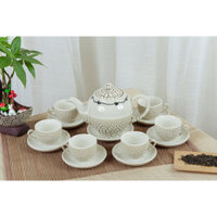 Ấm chén Bát Tràng, Bình Trà Ấm pha trà Gốm sứ Bát Tràng Bộ Minh Long men rạn dung tích 500ml Cực Đẹp Gốm Sứ