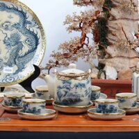 Ấm chén Bát Tràng giả cổ, bộ ấm chén pha trà men rạn bọc đồng cao cấp, quà tặng gốm sứ bát tràng