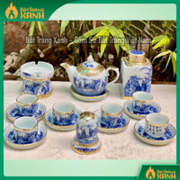 Ấm chén bọc đồng Bát Tràng Trúc Lâm Thất Hiền chóp lửa đầy đủ phụ kiện