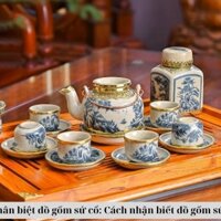 Ấm chén giả cổ bọc đồng vẽ đồng quê dáng Nhật