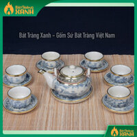 Ấm chén giả cổ bọc đồng vẽ đồng quê dáng Nhật