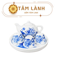 Ấm chén Gốm Sứ Bát Tràng, Bộ trà thờ, Ấm chén uống trà, Bộ trà thờ cúng Tâm Lành