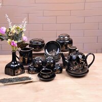 Ấm chén mạ vàng 24k chim hạc