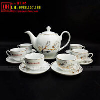 Ấm chén mạ vàng in logo AgriBank mã QT105