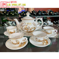 Ấm chén mạ vàng quà tặng in logo Viettel mã QT151