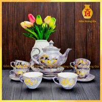 Ấm chén mạ vàng vân đá Thuận Buồm Xuôi Gió gốm Bát Tràng chính hãng, ấm trà giá tốt tại xưởng