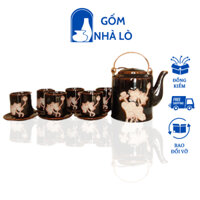 Ấm Chén Pha Chè, Ấm chén Gốm Sứ Bát Tràng, Ấm chén uống trà, Ấm chén dung tích 1,5 lít | Gốm Nhà Lò