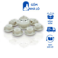 Ấm Chén Pha Chè, Ấm chén Gốm Sứ Bát Tràng, Ấm chén uống trà, ấm chén men rạn bộ Minh Long 500ml Gốm Nhà Lò