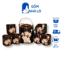 Ấm Chén Pha Chè, Ấm chén Gốm Sứ Bát Tràng, Ấm chén uống trà, Ấm chén dung tích 1,5 lít | Gốm Nhà Lò