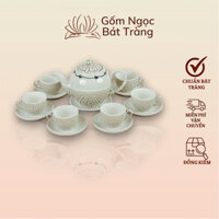 Ấm Chén Pha Chè, Ấm chén Gốm Sứ Bát Tràng, Ấm chén uống trà, ấm chén men rạn bộ Minh Long dung tích 500ml Gốm Ngọc