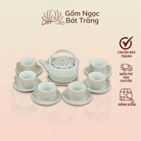 Ấm Chén Pha Chè, Ấm chén Gốm Sứ Bát Tràng, Ấm chén uống trà, ấm chén men rạn bộ 3 chân dung tích 300ml, 350ml Gốm Ngọc