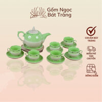 Ấm Chén Pha Chè, Ấm chén Gốm Sứ Bát Tràng, Ấm chén uống trà, ấm chén men rạn bộ Bưởi dung tích 500ml Gốm Ngọc