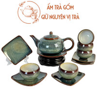 Ấm Chén Pha Chè men LAM VŨ, Ấm chén Gốm Sứ Bát Tràng, Ấm chén uống trà, ấm tích pha trà