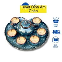 Ấm chén pha trà, ấm chè gốm sứ Bát Tràng, ấm trà men hỏa biến Thiên Thanh, ấm tách pha trà