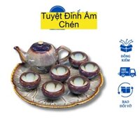 Ấm chén pha trà, ấm chè gốm sứ Bát Tràng, ấm trà men hỏa biến, ấm tách pha trà