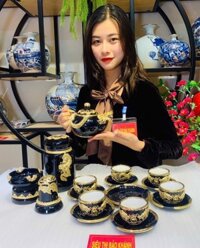 Ấm Chén Rồng Bọc Đồng Mạ Vàng Hoàng Gia Bát Tràng Cao Cấp