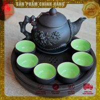 Ấm chén Tử sa bộ pha trà đất nung đỏ Ấm chen pha trà bát tràng Bộ ấm trúc đẹp men đen