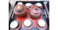 Ấm chén tử sa màu đất nung viền đỏ AC14