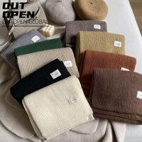 Ấm cổ giữ nhiệt OUTOPEN, Khăn dệt kim nữ màu trơn dày, Khăn quàng cổ mềm mại chống gió