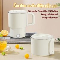 Ấm điện đun nước siêu tốc mini có thể gấp gọn 800ml Bình đun nước pha sữa đa năng cốc nước inox 304 mang đi du lịch