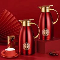 Ấm Đun Nước Cưới Đôi Ấm Cô Dâu Màu Đỏ304Ấm Đun Nước Bằng Thép Không Gỉ, Ấm Cách Nhiệt Đám Cưới, Đồ Dùng Đám Cưới
