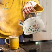 Ấm đun nước huýt sáo có tay cầm bằng gỗ, dung tích lớn 3L, Ấm trà Ấm đun nước đi bộ Ấm trà Bộ đồ ăn Ấm trà để đi bộ đường dài du lịch