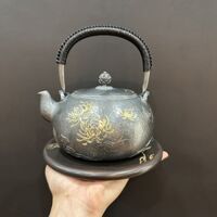 Ấm đun nước pha trà bạc nguyên chất gò tay thủ công hoa cúc đẹp AN86