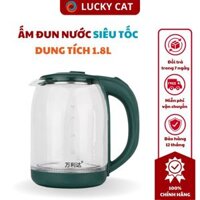 Ấm Đun Nước Thủy Tinh, Bình Siêu Tốc Thủy Tinh Dung Tích 1.8L, Công Suất Lớn 1500W, Khi Sôi Nước Tự Ngắt