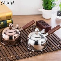 Ấm đun nước trà CUXIN, Tay cầm bằng gỗ bên cạnh bằng thép không gỉ 304 Ấm đun nước sôi, Ấm trà đáy phẳng cổ điển di động của Trung Quốc Cà phê