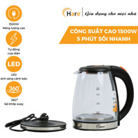 Ấm đun siêu tốc HR-KE1806 (1.8L) Hàng Chính Hãng Hare, Ấm đun siêu tốc HR-KE1806 Thiết Kế Thuỷ Tinh Trong Suốt