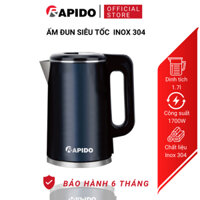 Ấm đun siêu tốc Rapido, dung tích 1,7 lít, công suất 1700W, chất liệu inox 304, bảo hành 6 tháng