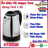 Ấm Đun Siêu Tốc Sunhouse 1.8l HTD1081 , Ấm Siêu Tốc Happy Time 1.8l Chất Liệu Inox 304 Cao Cấp Tay Cầm Cách Nhiệt