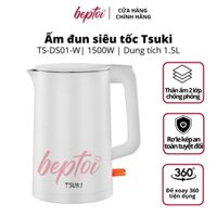 Ấm đun siêu tốc TSUKI dung tích 1.5L, bình đun nước thân 2 lớp, inox 304 công suất 1500W TS-DS01-W