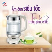 Ấm Đun Thủy Tinh Siêu Tốc Cao Cấp Đa Năng Ariranglife AL-A17G5  màu xám 1,7 lít - Ấm Đun Thủy Tinh Thông Minh Chịu Nhiệt - Bình đun thủy tinh siêu nhanh cao cấp đa năng, có thể đun nước, pha trà, pha sữa, pha mì, tự ngắt điện khi sôi, an toàn sức khỏe