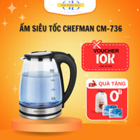 Ấm đung nước siêu tốc chính hãng Chefman CM-736T, dung tích 2L chất liệu thủy tinh, bảo hành 12 tháng