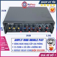 Âm Ly Mini Oriole Pa7 Công Suất Lớn 250W Dùng Loa Phóng Thanh, 4 Sò Lớn, 4 Đường Mic, 12V-220V, Tặng Dây Av-H2Pro Audio