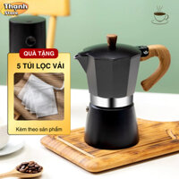 Ấm pha cà phê Moka Pot - bình pha cafe kiểu Ý, chất liệu nhôm, màu đen 300ml
