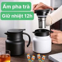 Ấm pha trà giữ nhiệt 12h inox dung tích 1 lít có lưới lọc, bình pha trà giữ nhiệt cao cấp giữ nhiêt có tay cầm cực tiện