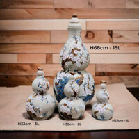 Ấm rượu men rạn cổ - Hồ lô khắc/đắp nổi/vẽ thủ công - Đồ gốm Bát Tràng