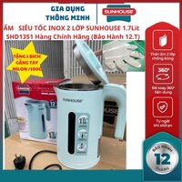 Ấm siêu tốc. Bình đun siêu tốc cao cấp inox 2 lớp 1.8L Sunhouse SHD1351 + TẶNG 1 TÚI GĂNG TAY NILON /100C