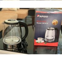 ẤM SIÊU TỐC, BÌNH ĐUN SIÊU TỐC THỦY TINH RAPIDO RK1818 1,8 LÍT, THÂN BÌNH LÀM BẰNG THỦY TINH TRONG SUỐT, TỰ NGẮT KHI SÔI