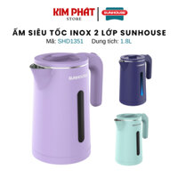 ẤM SIÊU TỐC INOX 2 LỚP 1.8L SUNHOUSE SHD1351/1353/1368KB - Thân ấm 2 lớp chống nhiệt, tự ngắt khi nước sôi