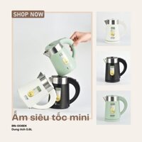 Ấm Siêu Tốc Mini 2 lớp dung tích 0,8 lít giữ nhiệt nhỏ gọn, tiện dụng, dễ mang đi Bennix BN-008EK, Bảo hành chính hãng