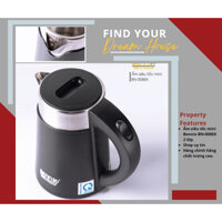 Ấm siêu tốc mini Bennix BN-008EK 2 lớp cao cấp 0.8L, sôi nhanh, an toàn, bảo hành 24 tháng - Hàng chính hãng