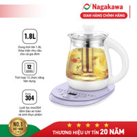 Ấm siêu tốc Nagakawa NAG0316 dung tích 1.8L ấm thủy tinh đa chức năng pha trà hoặc đun nấu thực phẩm tích hợp 12 chức năng điều khiển cảm ứng
