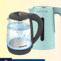 Ấm siêu tốc Sunhouse Inox mini 2 lớp 1.8L Chính hãng, nhiều mã bình đun nước thủy tinh tự ngắt an toàn