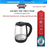 Ấm siêu tốc Sunhouse SHD1215B, Dung tích 1.8 lít, Công suất 1800W, Thân bình bằng thủy tinh trong suốt, Tự động ngắt