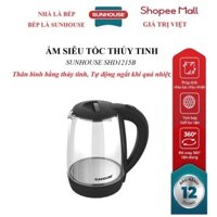 Ấm siêu tốc Sunhouse SHD1215B, Dung tích 1.8 lít, Công suất 1800W, Thân bình bằng thủy tinh trong suốt, Tự động ngắt